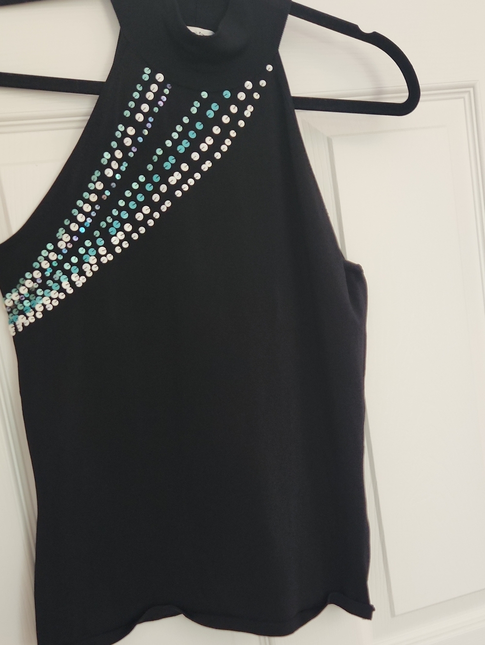 90s Y2K Whimsygoth Chic Vintage Cache Black Halter Top with Iridescent Sequins